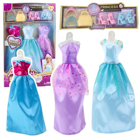 Zestaw Sukienki Dla Lalek Anlili Buty Torebka Korony Akcesoria 9 el. LEAN Toys