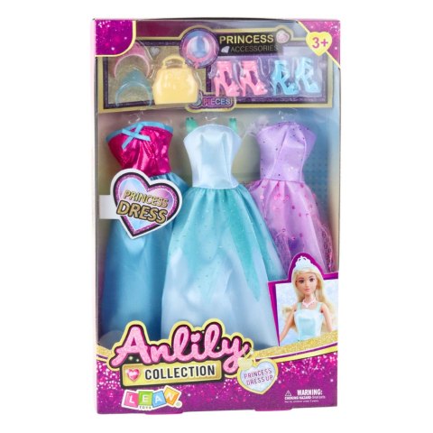 Zestaw Sukienki Dla Lalek Anlili Buty Torebka Korony Akcesoria 9 el. LEAN Toys