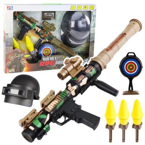 Zestaw Wojskowy Militarny Bazooka RPG Hełm Tracza Piankowe Pociski LEAN Toys