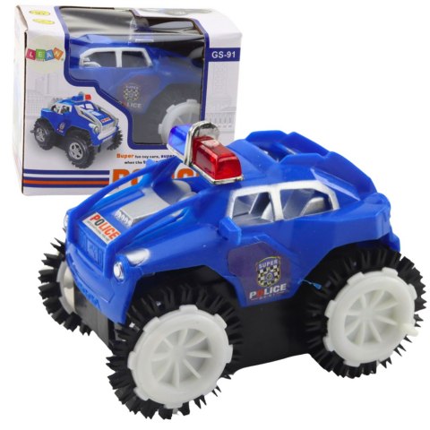 Autko Policyjne Przewrotek Czujnik Przeszkód 360° Światła Dźwięki Niebieski LEAN TOYS
