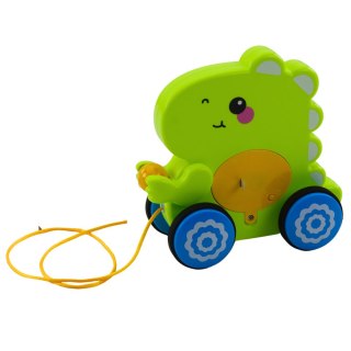 Dinozaur Na Sznurku Jeżdżący Do Ciągnięcia Dla Malucha Grzechotka Zielony LEAN Toys