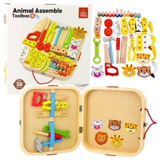 Drewniany Zestaw Majsterkowicza Zwierzęta Do Skręcania W Walizce 59el LEAN Toys