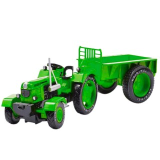 Metalowy Traktor Rolniczy Z Przyczepą Zielony 1:18 LEAN Toys