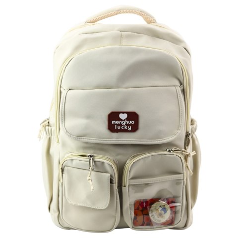 Plecak Miejski Szkolny Kapibara Brelok Przypinki Beżowy Kremowy 25L 42cm LEAN