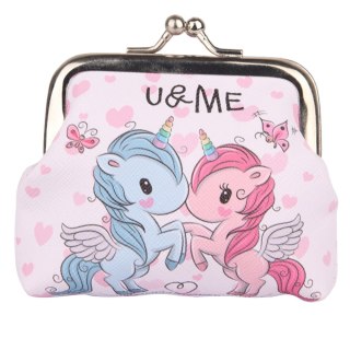 Portfelik Dziecięcy Dwa Jednorożce U&ME Metalowy Zatrzask 10x9cm LEAN