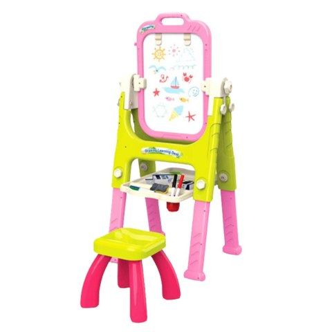 Tablica Edukacyjna 5w1 Z Krzesełkiem Wielofunkcyjna Akcesoria Różowa LEAN Toys