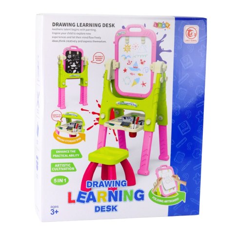 Tablica Edukacyjna 5w1 Z Krzesełkiem Wielofunkcyjna Akcesoria Różowa LEAN Toys