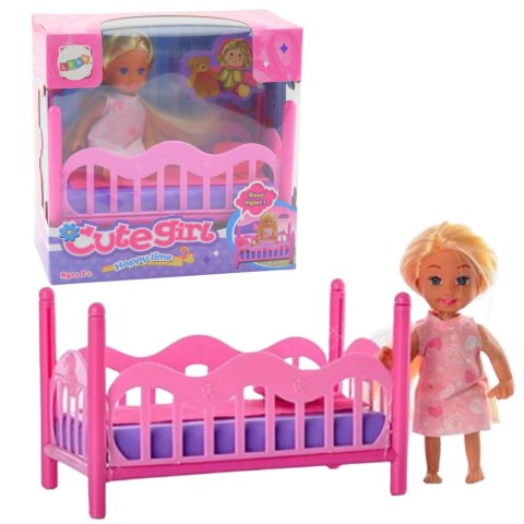 Zestaw Mini Laleczka W Piżamie Łóżeczko Różowe LEAN Toys
