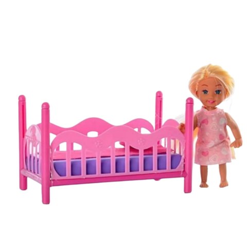 Zestaw Mini Laleczka W Piżamie Łóżeczko Różowe LEAN Toys