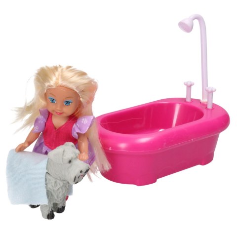 Zestaw Mini Laleczka Z Wanną i Białym Pieskiem Różowa LEAN Toys