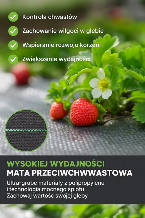 Agrotkanina czarna 160 cm x50m UV 90g antychwastowa agrowłóknina + kotwy LEAN Trike