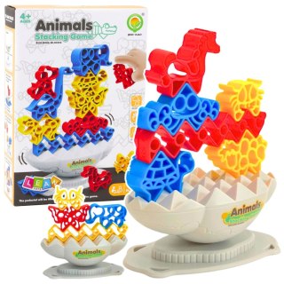 Gra Zręcznościowa Balansująca Wieża Kamień Zwierzęta Klocki Kolorowe LEAN Toys