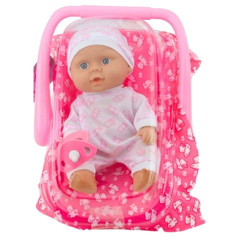 Lalka Bobas W Nosidełku Piżamka Czapeczka Smoczek Różowe LEAN Toys