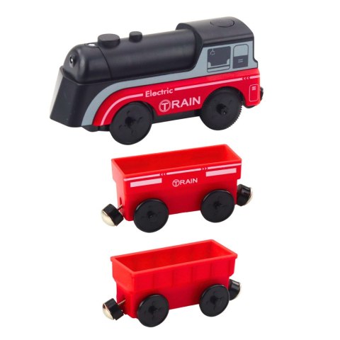 Mini Pociąg Elektryczny Na Magnes Lokomotywa 2 Wagony Czerwony LEAN Toys