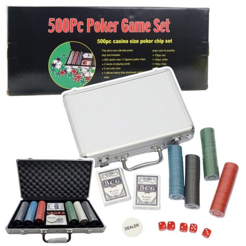 Zestaw Do Gry W Pokera Profesjonalny Aluminiowa Walizka 500 el. LEAN Toys