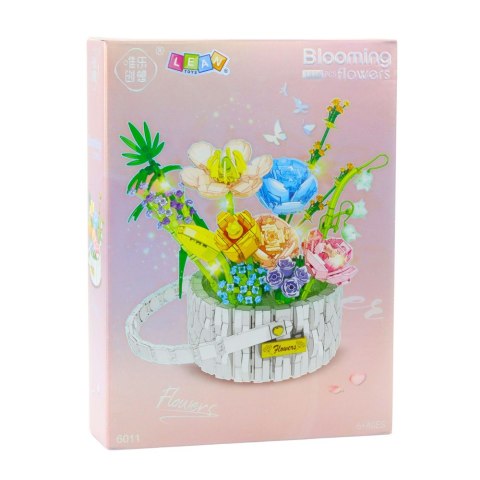 Klocki Konstrukcyjne Kompozycja Kwiatowa W Koszyku Światła LED 1376 el. LEAN Toys