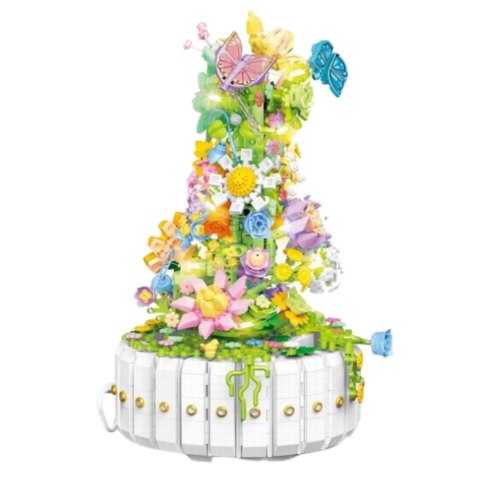 Klocki Konstrukcyjne Kompozycja Kwiatowa Z Motylami Światła LED 1399 el. LEAN Toys