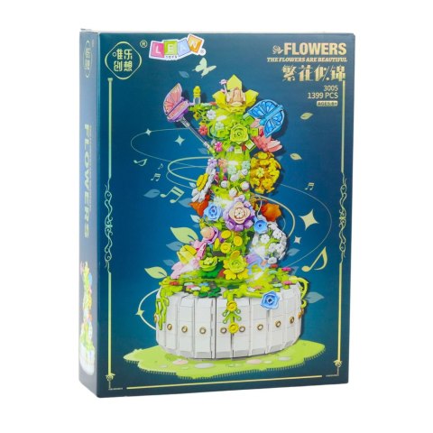 Klocki Konstrukcyjne Kompozycja Kwiatowa Z Motylami Światła LED 1399 el. LEAN Toys