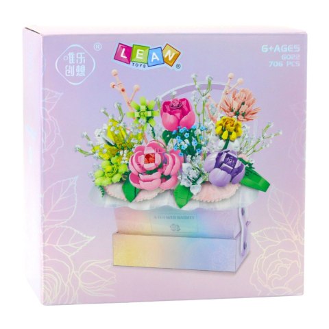 Klocki Konstrukcyjne Kompozycja W Pudełku Box Kwiatowy Fioletowy LED 706el. LEAN Toys