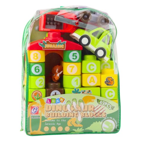 Klocki Konstrukcyjne Edukacyjne W Plecaku Dinozaury Cyfry Litery 49 el. LEAN Toys