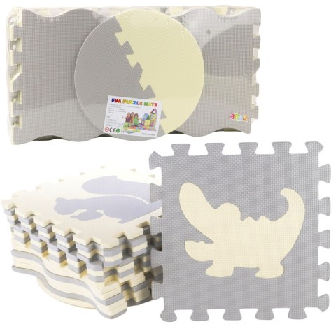 Miękkie Puzzle Mata Edukacyjna Kojec Pianka EVA Beżowe Szare 25 el. LEAN Toys