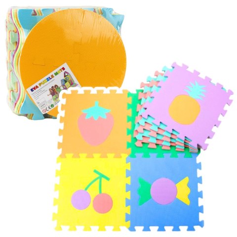Miękkie Puzzle Mata Edukacyjna Pianka EVA Owoce Słodycze Kolorowa 16 el. LEAN Toys