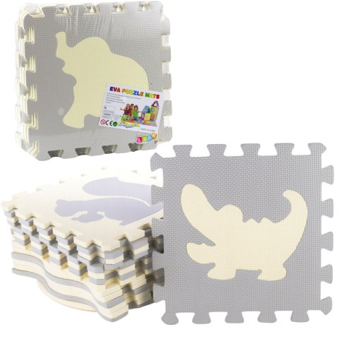 Miękkie Puzzle Mata Edukacyjna Zwierzęta Pianka EVA Beżowe Szare 9 el. LEAN Toys