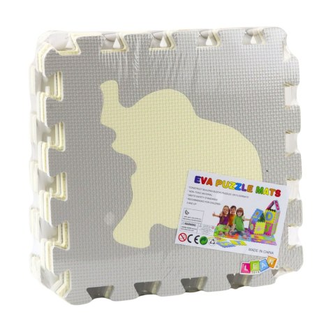 Miękkie Puzzle Mata Edukacyjna Zwierzęta Pianka EVA Beżowe Szare 9 el. LEAN Toys