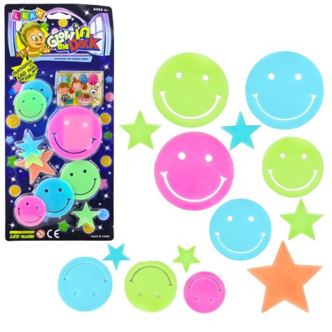 Naklejki Fluorescencyjne Świecące Na Ścianę Buźki Gwiazdki Kolorowe 10 el. LEAN TOYS