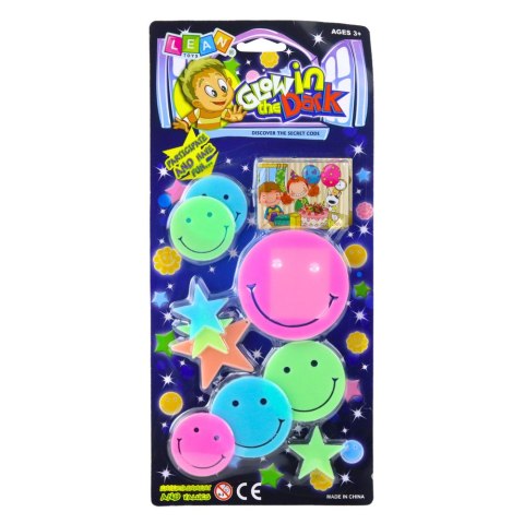 Naklejki Fluorescencyjne Świecące Na Ścianę Buźki Gwiazdki Kolorowe 10 el. LEAN TOYS