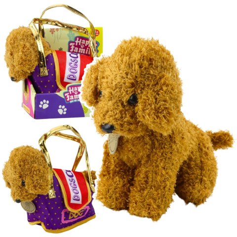Piesek Pudel W Torbie Na Rzep Maskotka Przytulanka Jasnobrązowy LEAN Toys
