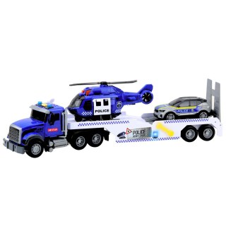 Zestaw Ciężarówka Policyjna Helikopter Auto Radiowóz Światła Dźwięki LEAN Toys