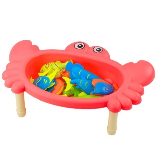 Zestaw Do Łowienia Rybek Stolik Krab 10 Rybek Wędka Sitko Różowy LEAN Toys