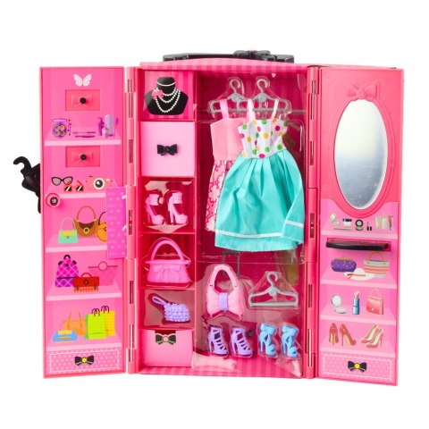 Zestaw Lalka Z Szafą Akcesoria Różowa Ubrania Dodatki Moda Przebieranki LEAN Toys