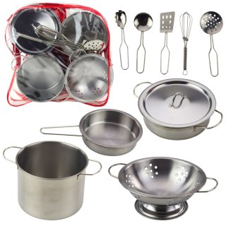 Zestaw Naczynia Kuchenne W Plecaku Metalowe Garnki Łyżki 12 el. LEAN Toys