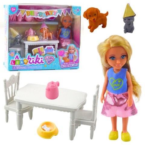 Zestaw Urodzinowy Lalka Zwierzęta Pies Kot Stół Akcesoria LEAN Toys
