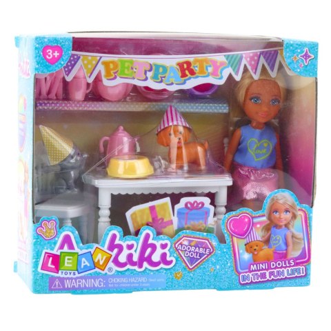 Zestaw Urodzinowy Lalka Zwierzęta Pies Kot Stół Akcesoria LEAN Toys