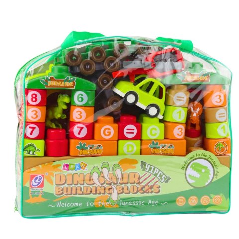 Klocki Konstrukcyjne Edukacyjne W Torbie Dinozaury Cyfry Litery 91 el. LEAN Toys