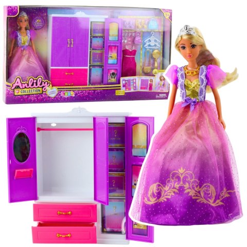 Lalka Anlily Szafa Z Półkami Szufladami Garderoba Akcesoria 24 el. LEAN Toys