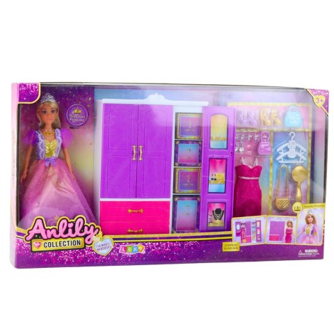 Lalka Anlily Szafa Z Półkami Szufladami Garderoba Akcesoria 24 el. LEAN Toys