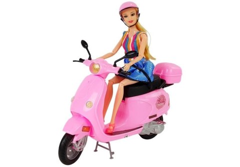 Zestaw Lalka Ze Skuterem Kask Długie Włosy Różowy LEAN Toys