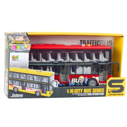 Autobus Miejski Piętrowy 1:16 Napęd Światła Dźwięki Czerwony LEAN Toys