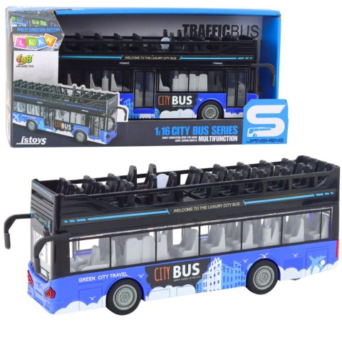 Autobus Miejski Piętrowy 1:16 Napęd Światła Dźwięki Niebieski LEAN Toys