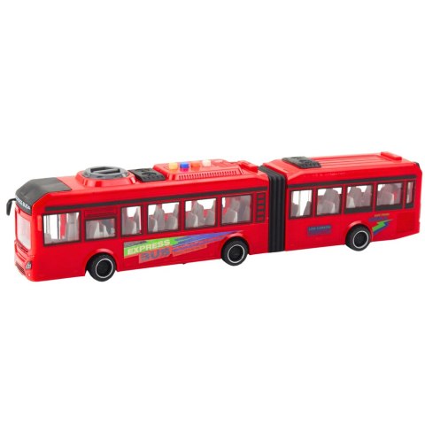 Autobus Przegubowy Otwierane Drzwi Światła Dźwięki Czerwony 1:16 LEAN Toys