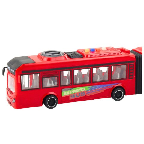 Autobus Przegubowy Otwierane Drzwi Światła Dźwięki Czerwony 1:16 LEAN Toys