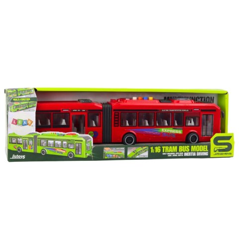 Autobus Przegubowy Otwierane Drzwi Światła Dźwięki Czerwony 1:16 LEAN Toys