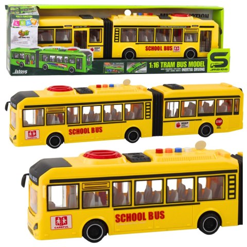 Autobus Przegubowy Szkolny Otwierane Drzwi Światła Dźwięki Żółty 1:16 LEAN Toys