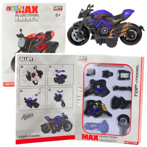 Motocykl Do Składania Skręcania Metal 1:14 DIY Czarno-Niebieski LEAN Toys
