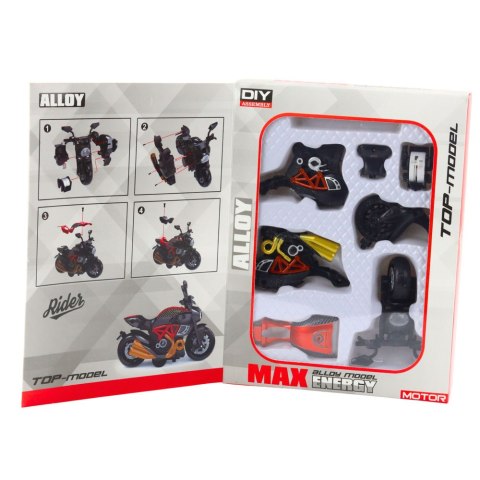 Motocykl Do Składania Skręcania Metal 1:14 DIY Czarno-Pomarańczowy LEAN Toys