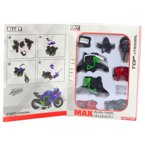 Motocykl Do Składania Skręcania Metal 1:14 DIY Zielono-Czerwony LEAN Toys